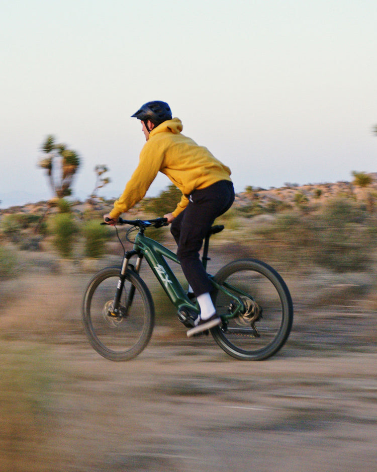 Man riding electric Mountainbike in desert
