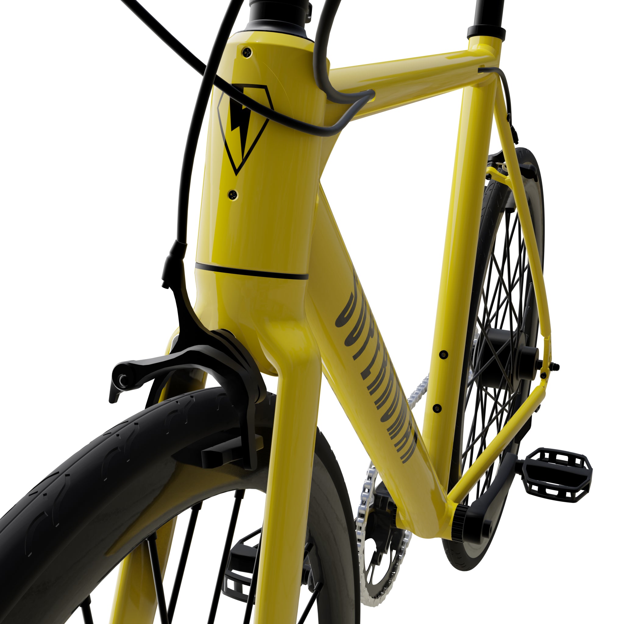 front of yellow ebike close-up