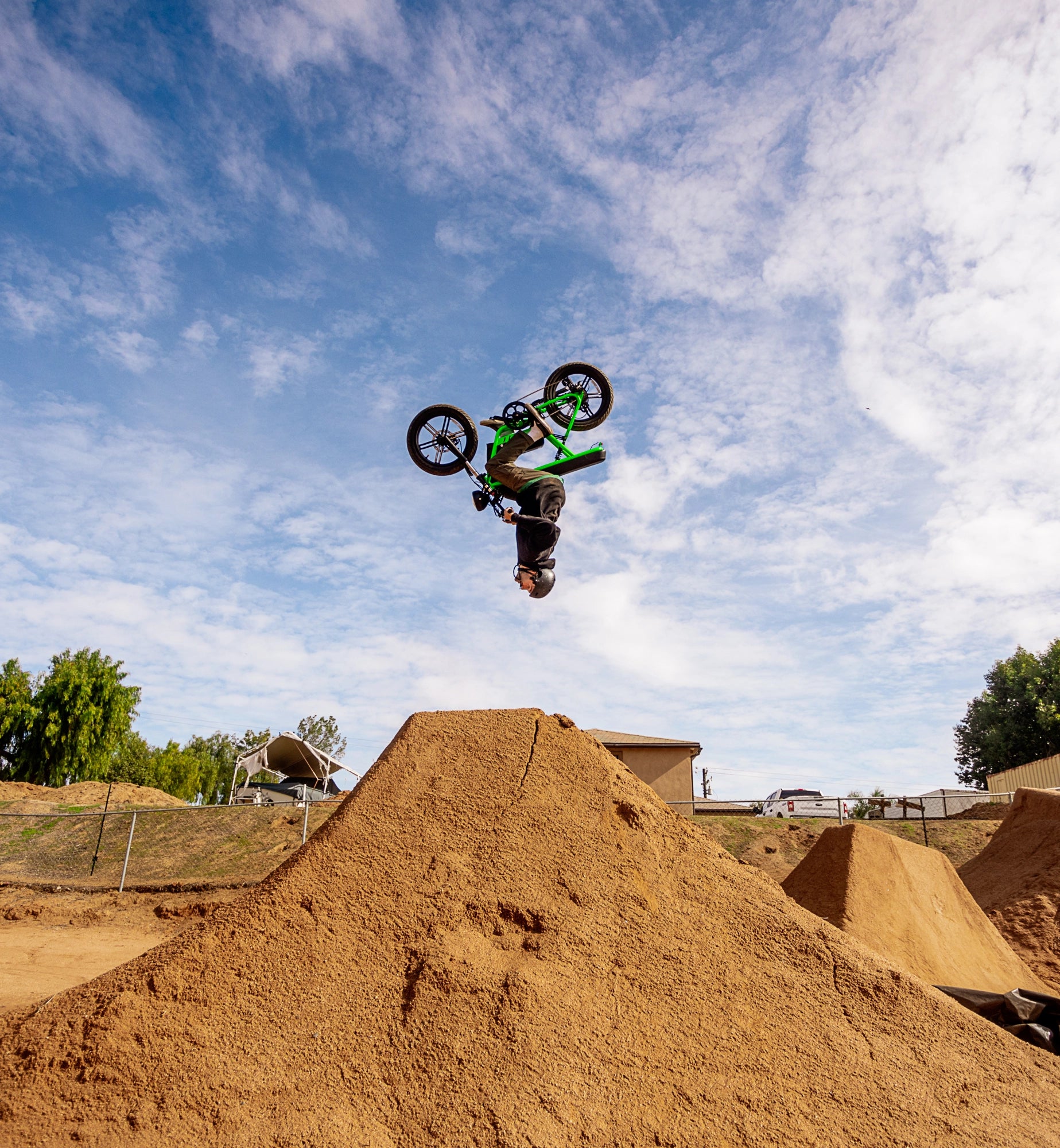 BMX rider Shane Davis backflipping Superhuman Bike